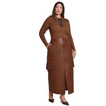 ELOQUII Women's Plus Size Maxi Cargo Faux Leather Skirt
