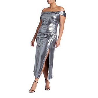 ELOQUII Women's Plus Size Twist Neck Lame Maxi Dress