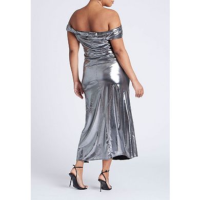 ELOQUII Women's Plus Size Twist Neck Lame Maxi Dress