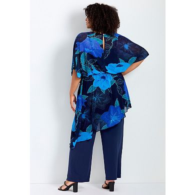Avenue Women's Plus Size Mesh Overlay Jumpsuit