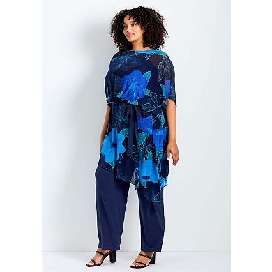 Avenue Women's Plus Size Mesh Overlay Jumpsuit