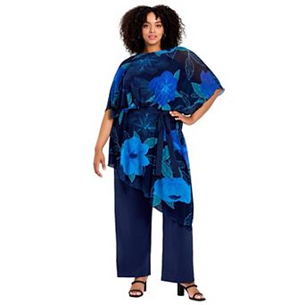 Avenue Women's Plus Size Mesh Overlay Jumpsuit