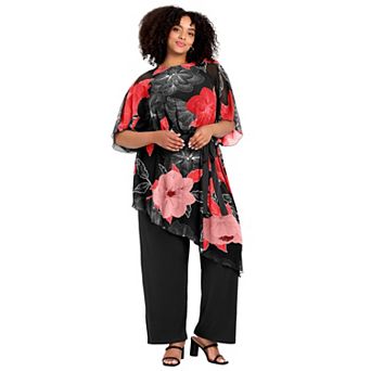 Avenue Women's Plus Size Mesh Overlay Jumpsuit