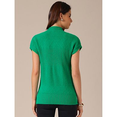 Women's Sleeveless Sweaters Vest Casual Mock Neck Cap Sleeve Knit Pullover Sweater Tops