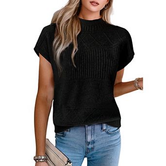 Women's Sleeveless Sweaters Vest Casual Mock Neck Cap Sleeve Knit Pullover Sweater Tops