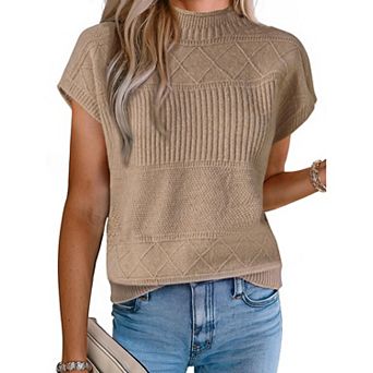 Women's Sleeveless Sweaters Vest Casual Mock Neck Cap Sleeve Knit Pullover Sweater Tops
