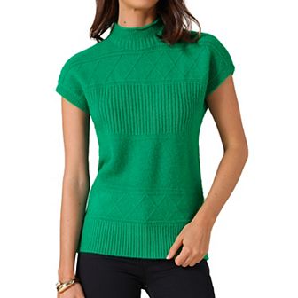 Women's Sleeveless Sweaters Vest Casual Mock Neck Cap Sleeve Knit Pullover Sweater Tops