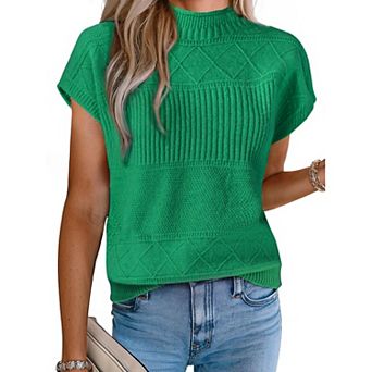Women's Sleeveless Sweaters Vest Casual Mock Neck Cap Sleeve Knit Pullover Sweater Tops