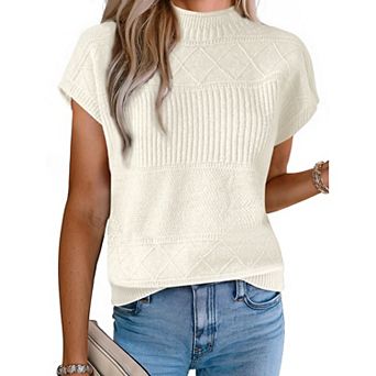 Women's Sleeveless Sweaters Vest Casual Mock Neck Cap Sleeve Knit Pullover Sweater Tops