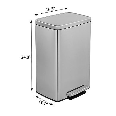 13 Gal./50 Liter Rectangular Stainless Steel Step-on Trash Can for Kitchen