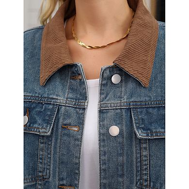 Women's Jean Jacket Button Down Corduroy Collar Long Sleeve Western Shacket Denim Jackets