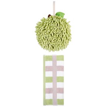 2 pc Soft Absorbent Fluffy Chenille Ball Hand Towels and Striped Hand Towels Set, 6"x6"&13"x29"