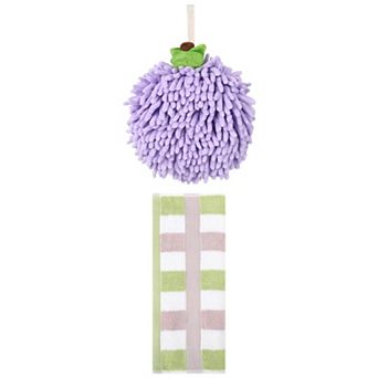 2 pc Soft Absorbent Fluffy Chenille Ball Hand Towels and Striped Hand Towels Set, 6"x6"&13"x29"