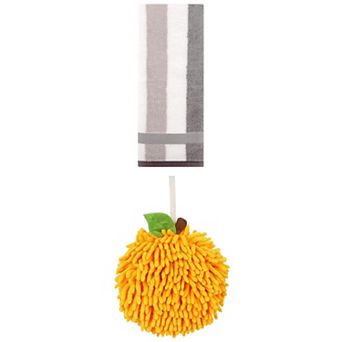 2 pc Soft Absorbent Fluffy Chenille Ball Hand Towels and Striped Hand Towels Set, 6"x6"&13"x29"