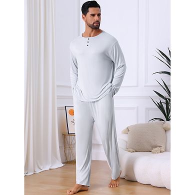 Men's 2 Pieces Long Sleeve Solid Color Crew Neck Casual Pajamas Set