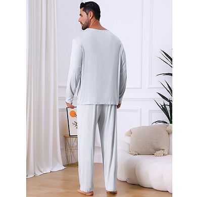 Men's 2 Pieces Long Sleeve Solid Color Crew Neck Casual Pajamas Set