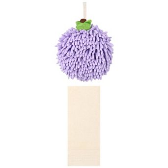 2 pc Striped Hand Towels and Soft Absorbent Fluffy Chenille Ball Hand Towels Set 14"x30"&6"x6"