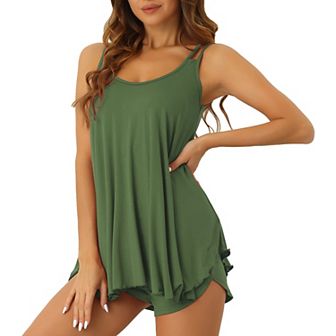 Women's Pajama Set 2 pc Cami Tank Shorts Set Sleepwear Solid