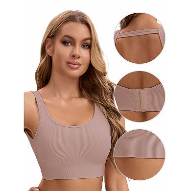 Women's Open Back Workout Tank with Built-In Bras Constrast Color Crop Sports Vest