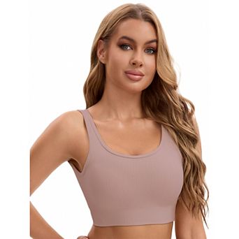 Women's Open Back Workout Tank with Built-In Bras Constrast Color Crop Sports Vest