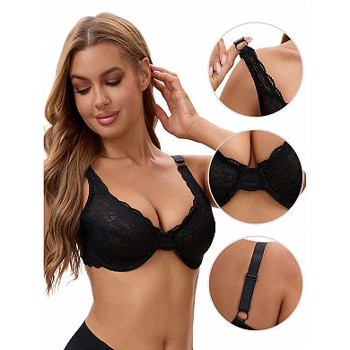 Women's Lace Underwire Adjustable Straps Push Up Soft Cup Bras