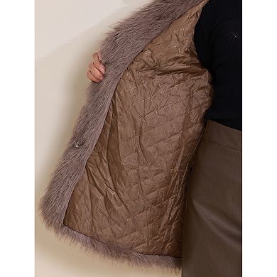 Women's Faux Fur Coat Fluffy Long Sleeve Lapel Winter Outerwear Coat