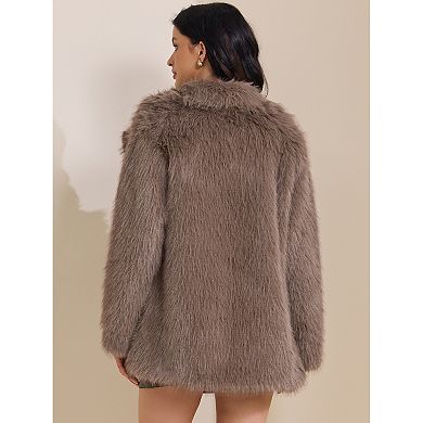 Women's Faux Fur Coat Fluffy Long Sleeve Lapel Winter Outerwear Coat