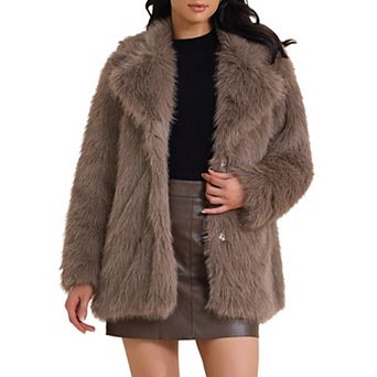 Women's Faux Fur Coat Fluffy Long Sleeve Lapel Winter Outerwear Coat