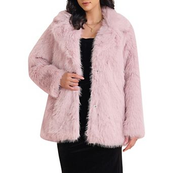 Women's Faux Fur Coat Fluffy Long Sleeve Lapel Winter Outerwear Coat