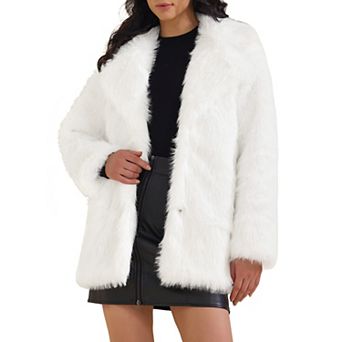 Women's Faux Fur Coat Fluffy Long Sleeve Lapel Winter Outerwear Coat