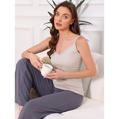 Women's Camisole V Neck Sleeveless Cami Undershirt Spaghetti Strap Tank Pajama Tops