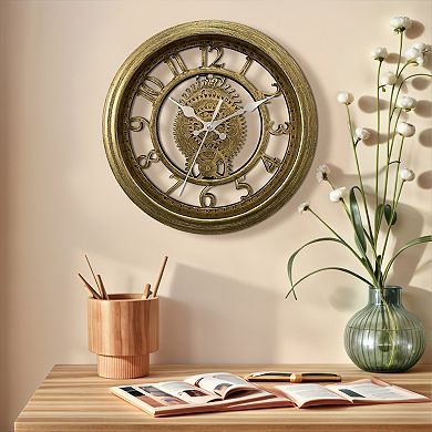 Rustic Farmhouse Gear Clock with Moving Gears Wall Clock Industrial Steampunk Unique Decor, 11 Inch