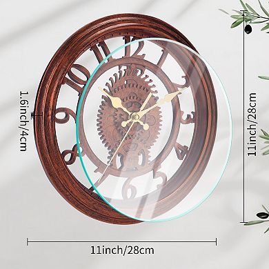Rustic Farmhouse Gear Clock with Moving Gears Wall Clock Industrial Steampunk Unique Decor, 11 Inch