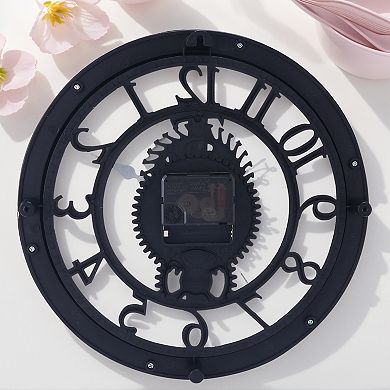 Rustic Farmhouse Gear Clock with Moving Gears Wall Clock Industrial Steampunk Unique Decor, 11 Inch