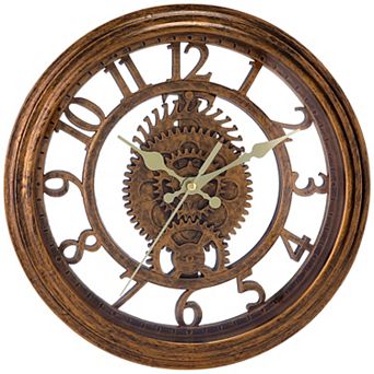 Rustic Farmhouse Gear Clock with Moving Gears Wall Clock Industrial Steampunk Unique Decor, 11 Inch
