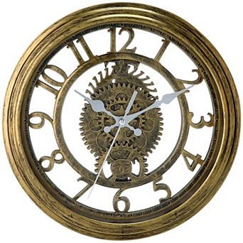 Rustic Farmhouse Gear Clock with Moving Gears Wall Clock Industrial Steampunk Unique Decor, 11 Inch