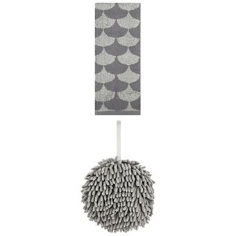 2 pc Soft Fluffy Chenille Ball Hand Towel and Geometric Absorbent Hand Towel Set, 6"x6"&13"x29"