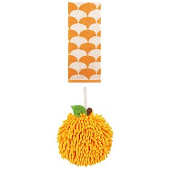 2 pc Soft Fluffy Chenille Ball Hand Towel and Geometric Absorbent Hand Towel Set, 6"x6"&13"x29"