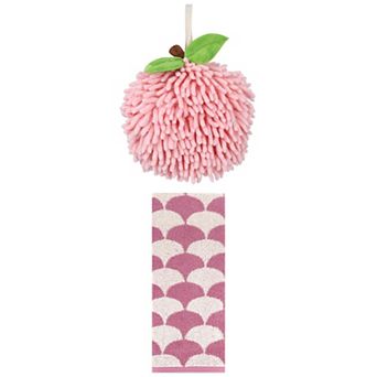 2 pc Soft Fluffy Chenille Ball Hand Towel and Geometric Absorbent Hand Towel Set, 6"x6"&13"x29"