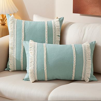 2 Pcs Decorative Boho Throw Pillow Cover, Modern Textured Tufted Pillow Cover Striped for Couch Bed