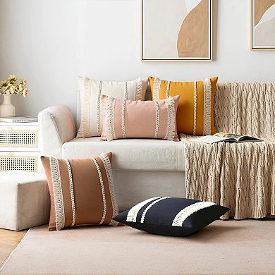 2 Pcs Decorative Boho Throw Pillow Cover, Modern Textured Tufted Pillow Cover Striped for Couch Bed