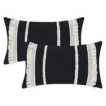 2 pc Decorative Boho Throw Pillow Cover, Modern Textured Tufted Pillow Cover Striped for Couch Bed