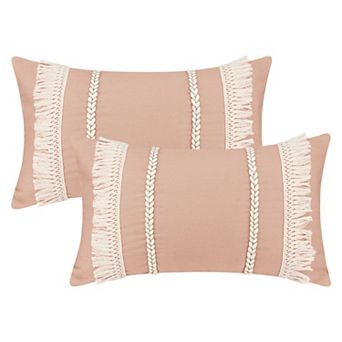 2 pc Decorative Boho Throw Pillow Cover, Modern Textured Tufted Pillow Cover Striped for Couch Bed