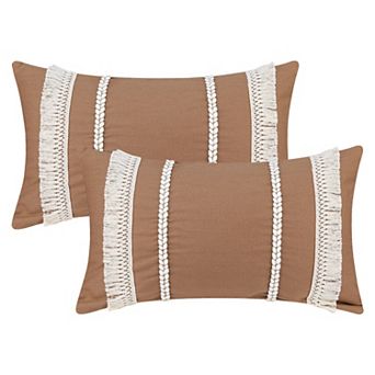 2 pc Decorative Boho Throw Pillow Cover, Modern Textured Tufted Pillow Cover Striped for Couch Bed