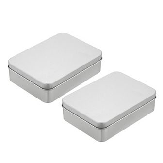 Metal Tin Box Containers, 2 pc 4.9x3.5x1.4 Inch Rectangular Metal Hinged Tin Box with Lid