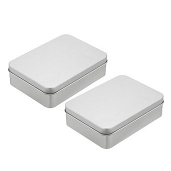 Metal Tin Box Containers, 2 pc 4.9x3.5x1.4 Inch Rectangular Metal Hinged Tin Box with Lid