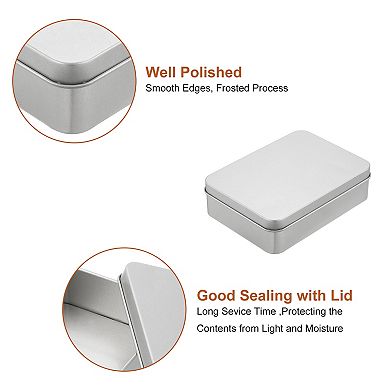 Metal Tin Box Containers, 2Pcs 4.9x3.5x1.4 Inch Rectangular Metal Hinged Tin Box with Lid