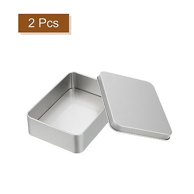 Metal Tin Box Containers, 2Pcs 4.9x3.5x1.4 Inch Rectangular Metal Hinged Tin Box with Lid