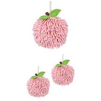 3 pc Soft Absorbent Fluffy Chenille Ball Hand Towel, Fuzzy Decorative Towel Set with Wall Hook 6"x6"