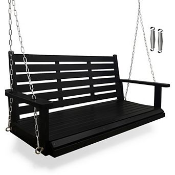 Wooden Porch Swing, Ergonomic Seat, Bench Swing with Hanging Chains and Springs, Heavy Duty 880 LBS